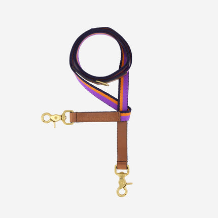subwooferdog-clearcut-view-from-above-of-a purple-striped-dogs-leash-with-tan-leather-trim-and-solid-brass-hardware